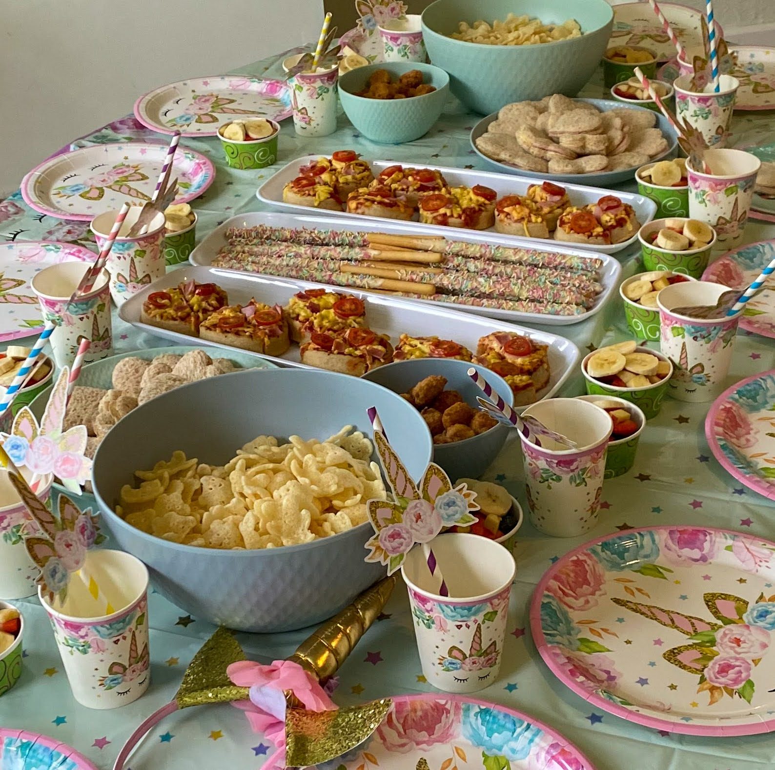 A birthday party table laid out at Hocus Pocus Play